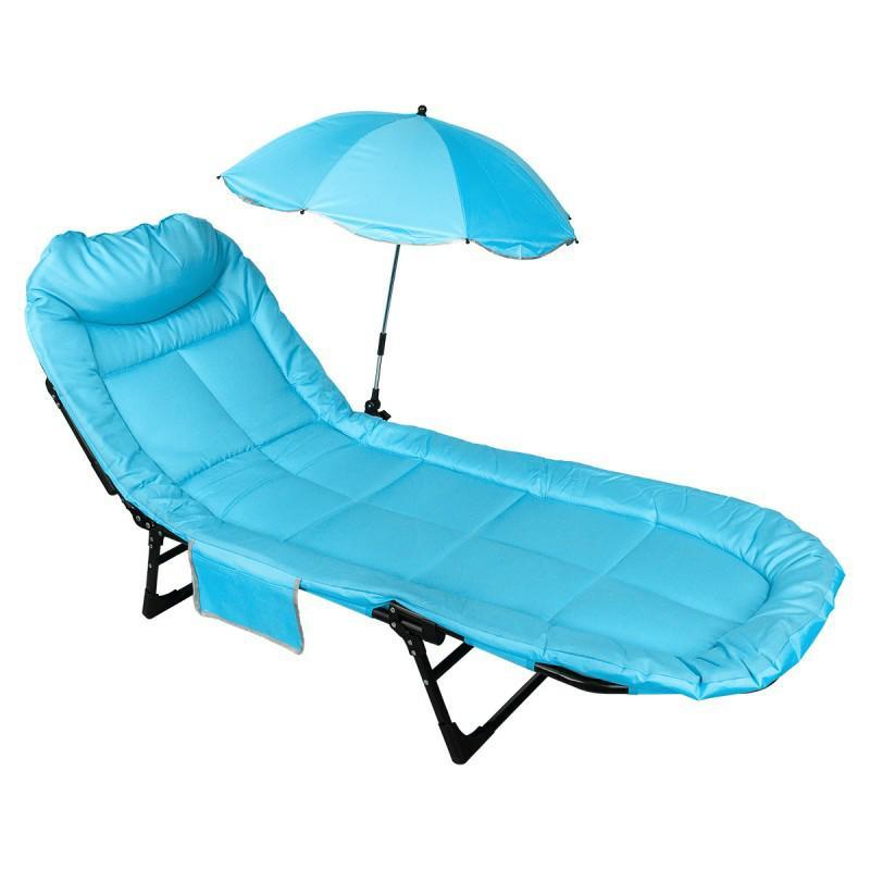 Silla plegable con sombrilla de jardín (azul)