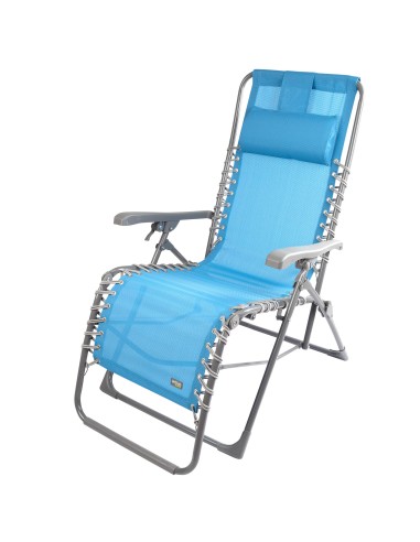 Silla tumbona plegable jardín gravedad cero azul con cojín