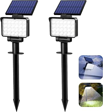 Solpex Focos Solares para Exteriores, IP65 ImpermeableLuces Solares para Jardín, 24 Ledes luces de Camino, para Caminos, Jardines, Cercas (Blanco, 2 Unidades)