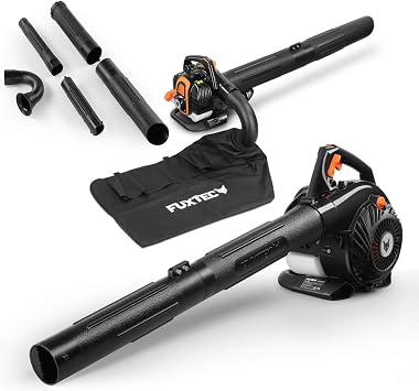 Soplador Aspirador y triturador de Hojas de Gasolina Profesional Fuxtec FX-LBS126P 3 en 1 - Bolsa de Recogida 60L, 26cc, 0,7kW, Sistema antivibratorio - Velocidad del Aire 62,7m/s