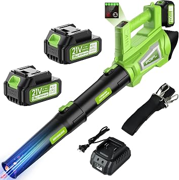 Soplador De Hojas Bateria, Velocidad Máxima del Viento 245 Km/h, Equipado con 2 Baterías De 4,0 Ah, Correa De Hombro De 1,6 m y Cargador Rápido, Utilizado para Limpiar Hojas De Jardín, Nieve, Polvo