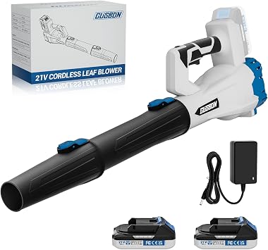 Soplador de Hojas Inalámbrico, Ligero y Potente Soplador de Aire de Jardín，Para césped,patio,coche,eliminación de polvo,2×2.0Ah batería,6 Velocidades
