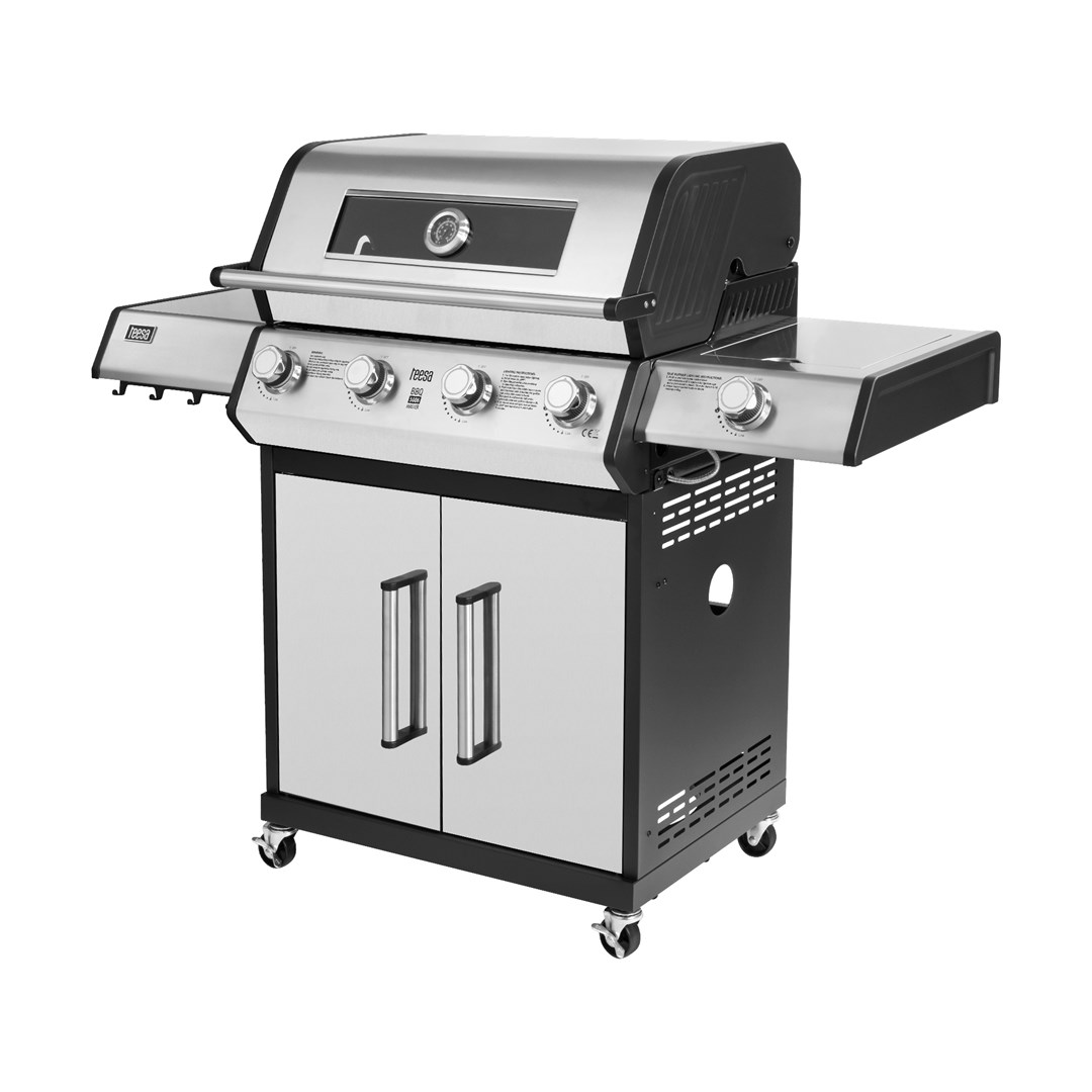 Teesa Parrilla de gas para jardín BBQ 5006 MAESTRO 5 quemadores armario de cilindro 17 kW termómetro bandeja de grasa