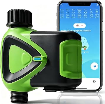 Temporizador de Riego WiFi sin Hub, Programador de Riego Inteligente con Control por App 2,4 GHz, Riego Automático, Cuenta Atrás, Programación, IP65 para Jardín Césped Invernadero
