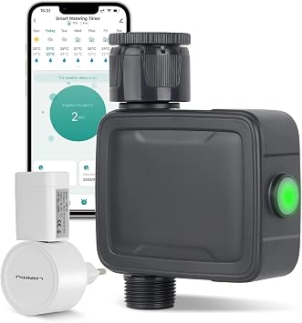 Tesmotor Ordenador de Riego, Programador de Riego WiFi Inteligente, Temporizador de Riego Automático con Control por App y Voz, Función Retardo de Lluvia, Sistema de Riego para Jardín e Invernadero