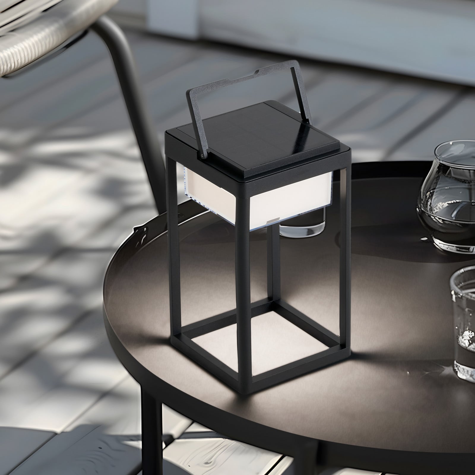 Tilena Square Célula solar Lámpara de Sobremesa Negro - Lucande - Balcón - Moderno - Aluminio - Angular