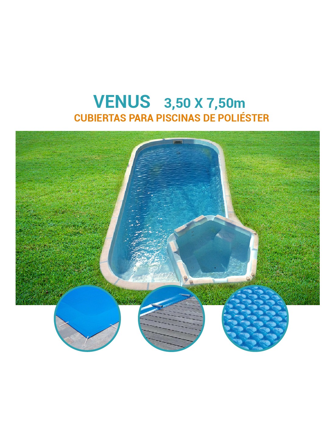 Venus | 3,50 x 7,50m | Cubiertas piscina de poliéster Coinpol