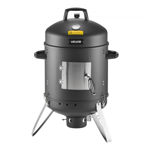 VEVOR Ahumador de Carbón, Parrilla Vertical de 40 cm, Acero Revestido, con 2 Rejillas de Cocción, Termómetro, Ventilación y Bandeja de Cenizas Extraíble, para Cocinar al Aire Libre en Fiestas