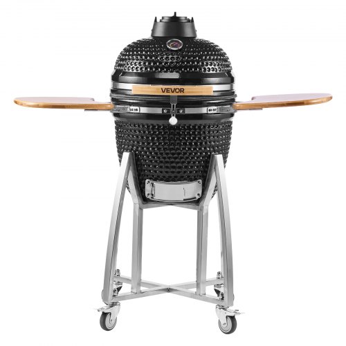 VEVOR Ahumador y Parrilla de Carbón, Parrilla de Cerámica Móvil con 4 Euedas, Termómetro Integrado, Rejillas de Ventilación y Estante Lateral para Cocinar al Aire Libre en el Patio, 1150 x 690 x 1120 mm