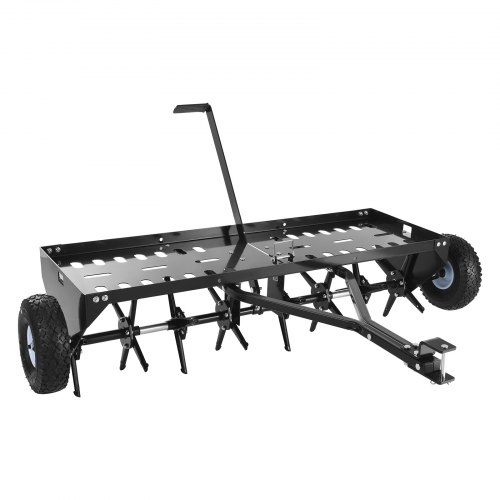 VEVOR Aireador de Césped con Esparcidor Aireador de Remolque Carga 68,04 kg, Herramienta para Jardín Campo, Enganche de Tractores, Ancho de Trabajo 122 cm, Profundidad de 7,62 cm, con Bandeja y Ruedas