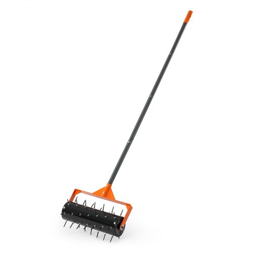 VEVOR Aireador de Césped Rodante con 42 Púas de Acero de 4 cm, Mango Largo de 152 cm, Tambor Rellenable con Arena, Herramienta de Aireación de Césped Manual para Jardín Patio y Zonas para Mascotas