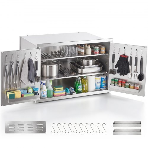 VEVOR Armario de Cocina para Exteriores, 76 x 52 x 52 cm, de 3 Niveles, de Acero Inoxidable, para Organizar Utensilios de Cocina, para Almacenamiento en Islas de Barbacoa y Estaciones de Parrilla
