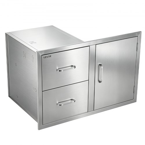 VEVOR Armario de Cocina para Exteriores, 82 x 55 x 52 cm, con 2 Cajones, de Acero Inoxidable, para Organizar Utensilios de Cocina, para Almacenamiento en Islas de Barbacoa y Estaciones de Parrilla