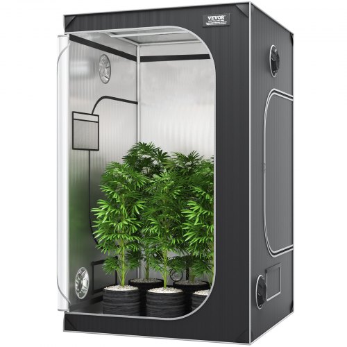 VEVOR Armario de Cultivo 122x122x203 cm Carpa de Cultivo Hidropónico Mylar 2000D Altamente Reflectante con Ventana de Observación, Bolsa de Herramientas, Bandeja de Piso para Cultivo de Plantas