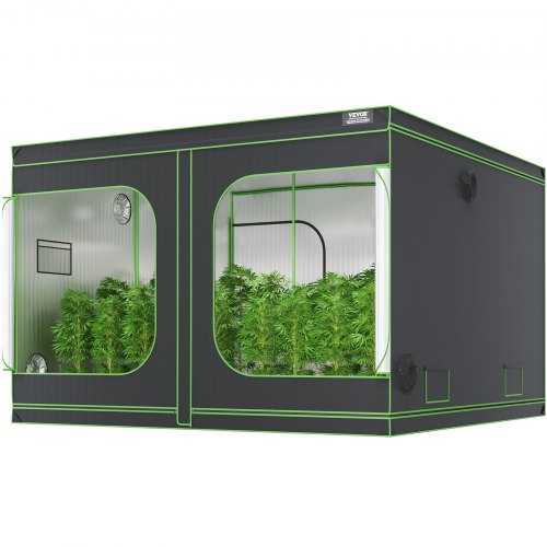 VEVOR Armario de Cultivo 305x305x203 cm Carpa de Cultivo Hidropónico Mylar 600D Altamente Reflectante con Ventana de Observación, Bolsa de Herramientas, Bandeja de Piso para Cultivo de Plantas