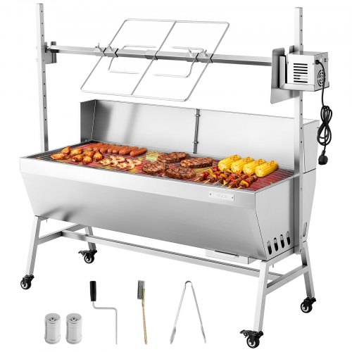 VEVOR Asador Giratorio 1218 mm 4 Niveles de Altura, Motor de 38 W, Asador de Cerdo y Cordero, Capacidad de Carga de 60 kg, de Acero Inoxidable, Rotación Suave de 360° para Fiestas, Barbacoas, Camping