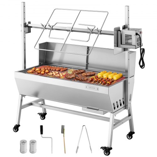VEVOR Asador Giratorio 7 Niveles de Altura, Motor de 38 W, Asador de Cerdo y Cordero, Capacidad de Carga de 60 kg, de Acero Inoxidable, Rotación Suave de 360°, para Fiestas, Barbacoas al Aire Libre