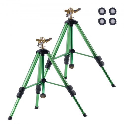 VEVOR Aspersor de Impacto con Base de Trípode 2 Piezas, de Alta Resistencia, con Cabezal de Latón y Conector G3/4 pulgada, 360 Grados para Riego de Areas Grandes y Altura Ajustable para Jardín