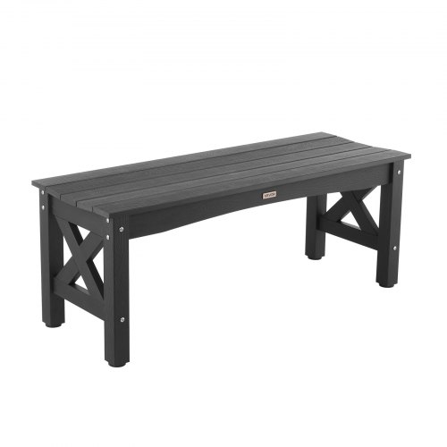 VEVOR Banco de Jardín 1130 x 400 x 435 mm Banco de Exterior para 1-2 Personas Estructura de Plástico Resistente con Almohadillas Ajustables Asiento Exterior para Patio, Jardín, Parque, Porche, Negro