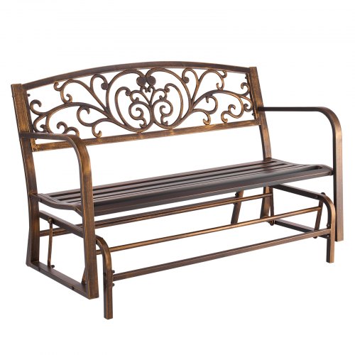 VEVOR Banco de Jardín de Metal 127 cm con Estructura de Acero al Carbono, Respaldo de Hierro Fundid, Reposabrazos, Banco para Exterior, Ideal para Patio, Jardín, Parque, Porche, Color Bronce Antiguo