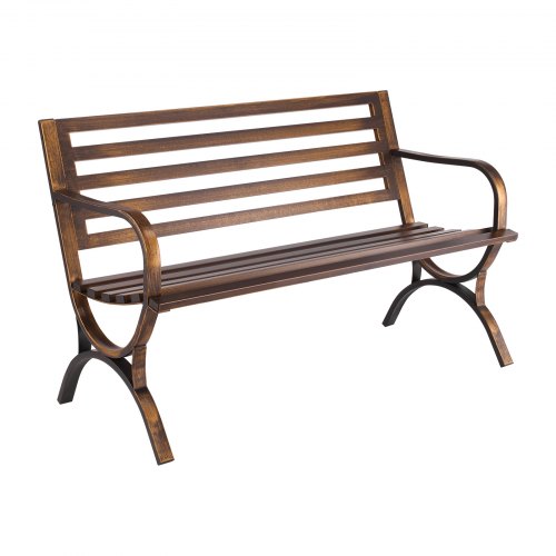 VEVOR Banco de Jardín de Metal 127 cm con Estructura de Acero al Carbono, Respaldo de Listones, Reposabrazos, Banco para Exterior, Ideal para Patio, Jardín, Parque, Porche, Color Bronce Antiguo