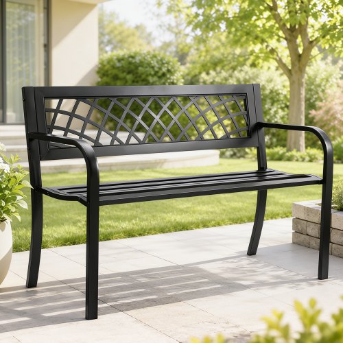 VEVOR Banco de Jardín de Metal Banco de Parque 116,3 cm Banco de Descanso Carga de 218 kg Banco de Jardín y Parque para Exterior con Respaldo y Reposabrazos Banco para Jardín, Parque, Patio, Porche