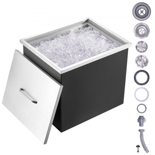 VEVOR Bandeja de Hielo Empotrada 77,9 L 532x430x458 mm Caja de Hielo Aislada con Tapa de Acero Inoxidable Conservador de Cubitos de Hielo para Bebidas Cervezas Frías Cocina al Aire Libre Bar Hogar