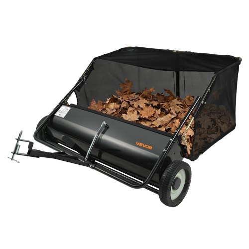 VEVOR Barredora de Césped de Remolque Ancho de 111,8 cm, Recolector de Hojas Capacidad de 7,6 m³, Barredora Remolcable para Tractor Resistente con Altura de Barrido Ajustable para Patio, Granja