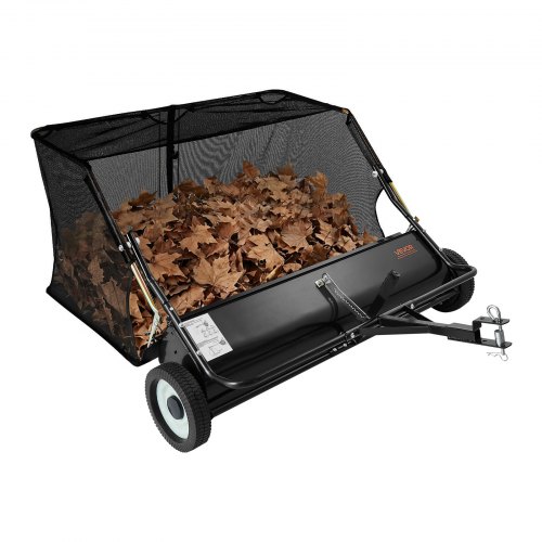 VEVOR Barredora de Césped de Remolque Ancho de 122 cm, Recolector de Hojas Capacidad de 7,8 m³, Barredora Remolcable para Tractor Resistente con Altura de Barrido Ajustable para Patio, Granja