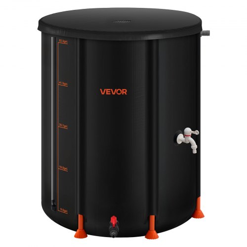 VEVOR Barril de Lluvia Plegable, Barril Portátil de 201 L de PVC 1000D para Recolección de Agua de Lluvia, Contenedor de Almacenamiento de Agua para Jardín con Grifo y Kit de Desbordamiento, Negro
