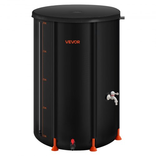 VEVOR Barril de Lluvia Plegable, Barril Portátil de 380 L de PVC 1000D para Recolección de Agua de Lluvia, Contenedor de Almacenamiento de Agua para Jardín con Grifo y Kit de Desbordamiento, Negro