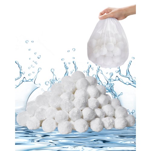 VEVOR Bolas de Filtro para Piscina 0,7 kg para Filtro de Arena de Piscina Medio Filtrante de Fibra de Poliéster Blanco Reutilizable con Bolsa de Lavado para Piscina, Acuario, Tanque, Piscina Elevada