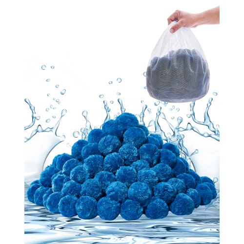 VEVOR Bolas de Filtro para Piscina 0,71 kg para Filtro de Arena de Piscina Medio Filtrante de Fibra de Poliéster Azul Reutilizable con Bolsa de Lavado para Piscina, Acuario, Tanque, Piscina Elevada