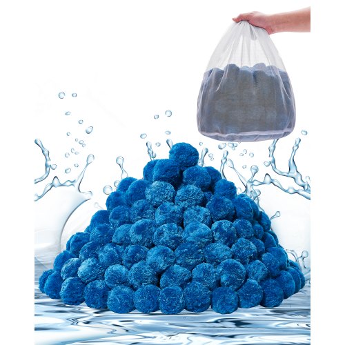VEVOR Bolas de Filtro para Piscina 1,42 kg para Filtro de Arena de Piscina Medio Filtrante de Fibra de Poliéster Azul Reutilizable con Bolsa de Lavado para Piscina, Acuario, Tanque, Piscina Elevada