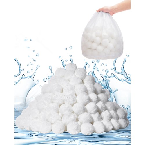 VEVOR Bolas de Filtro para Piscina 1,56 kg para Filtro de Arena de Piscina Medio Filtrante de Fibra de Poliéster Blanco Reutilizable con Bolsa de Lavado para Piscina, Acuario, Tanque, Piscina Elevada