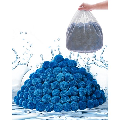 VEVOR Bolas de Filtro para Piscina 1,83 kg para Filtro de Arena de Piscina Medio Filtrante de Fibra de Poliéster Azul Reutilizable con Bolsa de Lavado para Piscina, Acuario, Tanque, Piscina Elevada