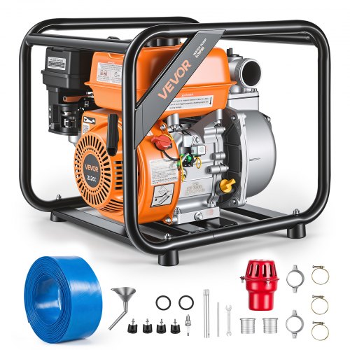VEVOR Bomba de Agua a Gasolina 50,8 mm, 132 GPM, 7 HP, Motobomba de Agua a Gasolina, Altura de Succión de 7 m, Elevación Máxima de 29,87 m, con Manguera de Descarga, para Riego, Estanques, Piscinas