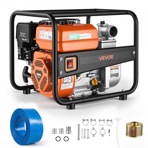 VEVOR Bomba de Agua a Gasolina 50,8 mm, 158 GPM, 7 HP, Motobomba de Agua a Gasolina, Altura de Succión de 8,9 m, Elevación Máxima de 32 m, con Manguera de Descarga, para Riego, Estanques, Piscinas