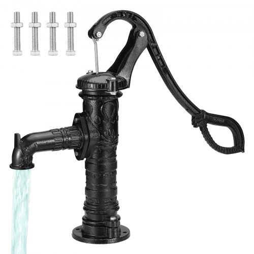 VEVOR Bomba de Mano de Hierro Fundido 40 x 15 x 68 cm Bomba de Agua Manual Antigua, Profundidad Máxima de Bomba de 6 m, Bomba Manual Decorativa para Jardín al Aire Libre con Mango Ergonómico, Negro