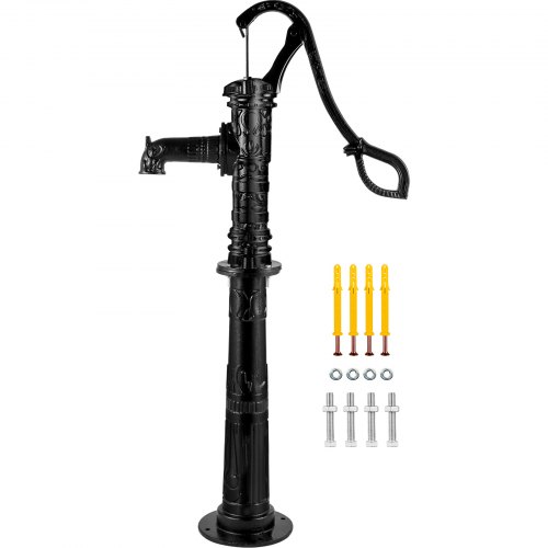 VEVOR Bomba de Mano de Hierro Fundido con Soporte 135 cm Bomba de Agua Manual Antigua, Profundidad Máxima de Bomba de 6 m, Bomba Manual Decorativa para Jardín al Aire Libre con Mango Ergonómico, Negro