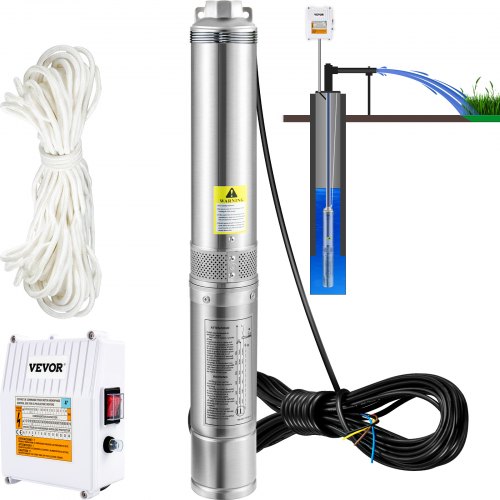 VEVOR Bomba de Pozo Profundo Motor de 370 W Bomba Sumergible para Pozo 230V 50Hz Bomba de Agua