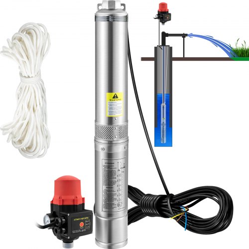 VEVOR Bomba de Pozo Profundo Motor de 550 W Bomba Sumergible para Pozo 230 V 50 Hz Bomba de Agua