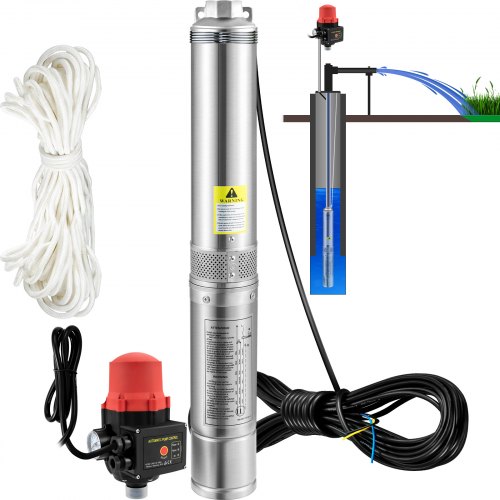 VEVOR Bomba de Pozo Profundo Motor de 750 W Bomba Sumergible para Pozo 230V 50Hz Bomba de Agua