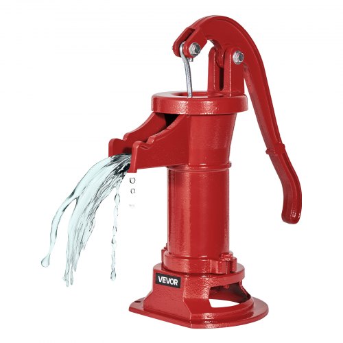 VEVOR Bomba Manual Antigua, 7,6 m de Elevación, de Hierro Fundido, para Pozo, con Conexión NPT, para Jardín, Estanque, Patio y Granja, Pico en Forma de Gancho, Color Rojo, 230 x 180 x 400 mm