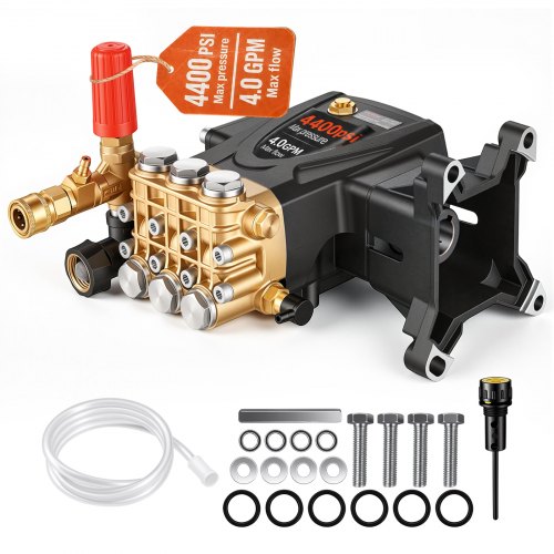VEVOR Bomba para Hidrolavadora Eje de 25,4 mm Émbolo Triple Horizontal 4400 PSI, Caudal de 4 GPM, Kit de Repuesto para Hidrolavadora, Compatible con los Modelos Simpson MorFlex 40224, 40225 y 40226