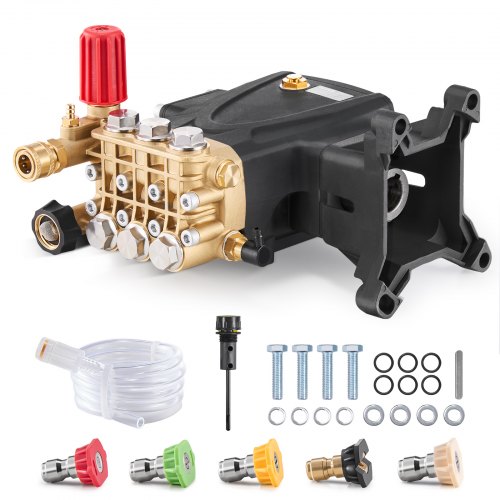 VEVOR Bomba para Hidrolavadora Émbolo Triple Horizontal con Eje de 25,4mm 4000 PSI 4,0 GPM Kit de Repuesto para Hidrolavadora con 5 Boquillas, Compatible con Simpson MorFlex 40224, 40225, 40226