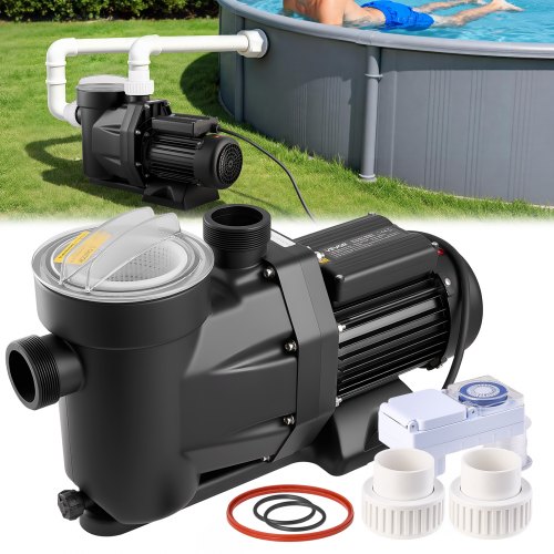 VEVOR Bomba para Piscina 1300 W Caudal Máximo de 28800 L/H Bomba de Filtración para Piscina de Una Sola Velocidad, CA 220-240 V, Altura de Elevación Máxima de 17 m, con Temporizador de 24 Horas
