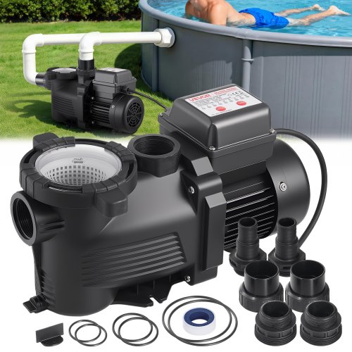 VEVOR Bomba para Piscina 400 W Caudal Máximo de 11100 L/H Bomba de Filtración para Piscina de Una Sola Velocidad, CA 220-240 V, Altura de Elevación Máxima de 10 m, con Temporizador de 24 Horas