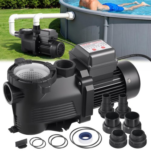 VEVOR Bomba para Piscina 550 W Caudal Máximo de 14000 L/H Bomba de Filtración para Piscina de Una Sola Velocidad, CA 220-240 V, Altura de Elevación Máxima de 12 m, con Temporizador de 24 Horas
