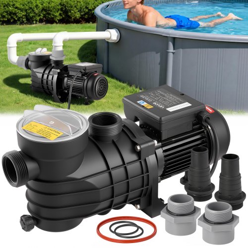 VEVOR Bomba para Piscina Elevada 250 W Caudal Máximo de 11.700 L/H Bomba de Filtración para Piscina de Una Sola Velocidad, CA 220-240 V 2850 RPM, Altura de Elevación Máxima de 8 m, con Filtro y Tapa